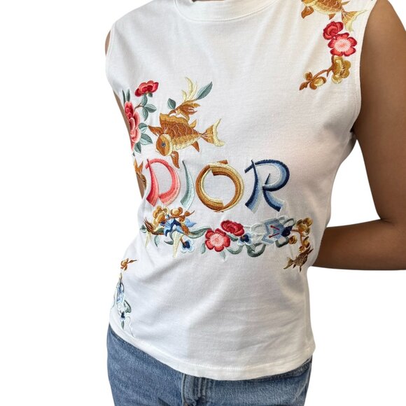 Christian Dior Vintage 2002 Goldfish Floral Embroidery Tank Top #38 [106424] - Picture 2 of 14
